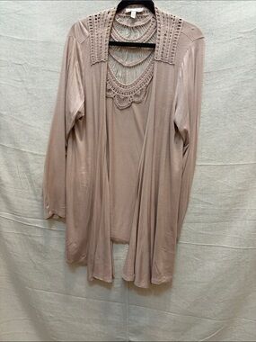 Kenar Women's Beige Crochet-Trim Cardigan Set